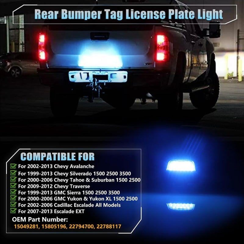 VANKUB LED License Plate Light for Chevy Silverado 1500 2500 3500 Suburban Tahoe GMC Sierra Yukon XL Cadi-llac Escalade Pickup Truck, Chevy Silverado Rear Tag Lamp, 6000K Xenon Ice Blue Lights, 2 PCS - Image 3